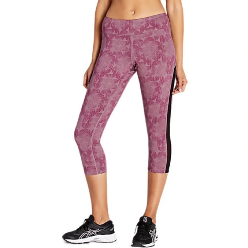 ASICS Kate Purple Floral Mesh Panel Capri Running Leggings Womens Medium